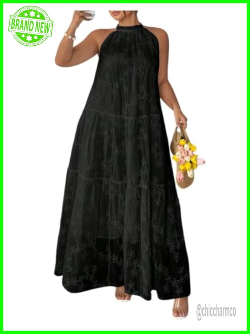 Plus Size Halter Neck Sleeveless Maxi Dress Wedding Guest Cocktail